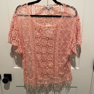 Grace and Lace - Lace Orange Short Sleeve Top